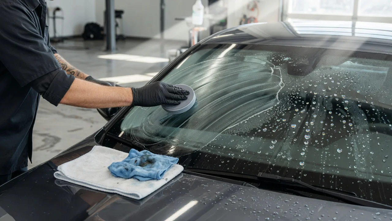 Apply windshield glass coating