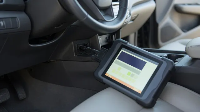 OBD-II scan tool connected under a car dashboard, showing a stored diagnostic trouble code