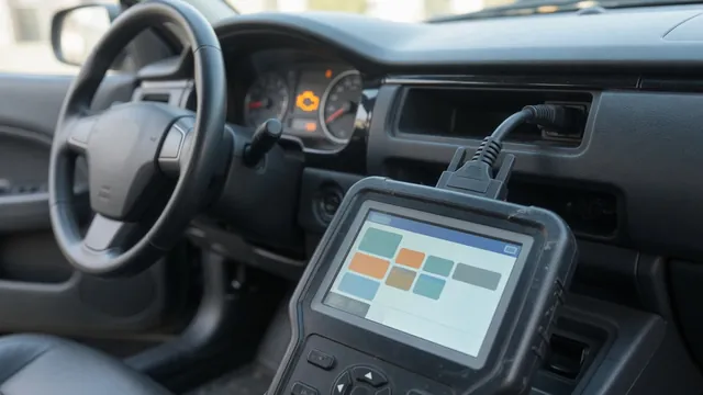 OBD-II scan tool plugged into a car's diagnostic port showing a trouble code, with the check engine light on