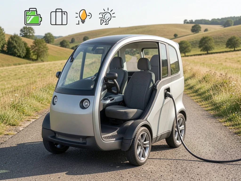 Electric vehicle on a rolling road with battery charge and remaining range symbols