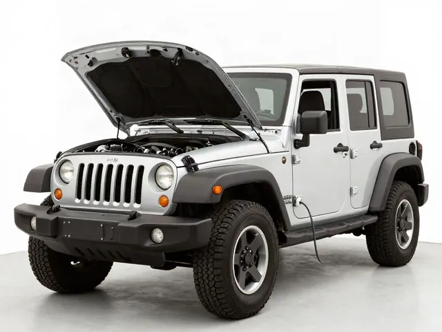 Jeep Wrangler JK parked with its hood open for an EGR system inspection