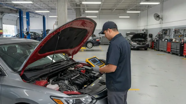 Technician reviewing engine scan data while diagnosing a P0175 bank 2 rich code