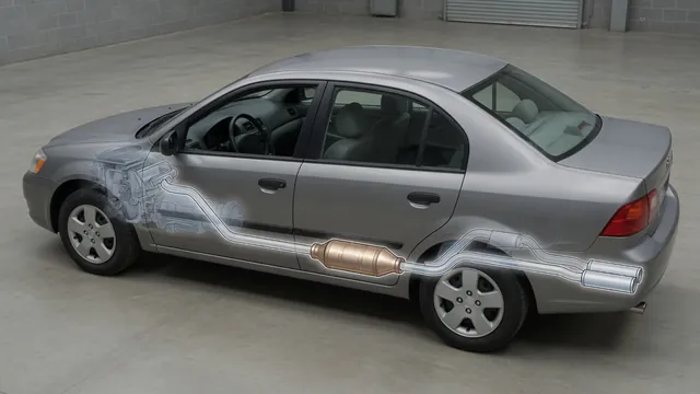 Illustration of a Honda Accord with a conceptual exhaust cutaway highlighting the catalytic converter