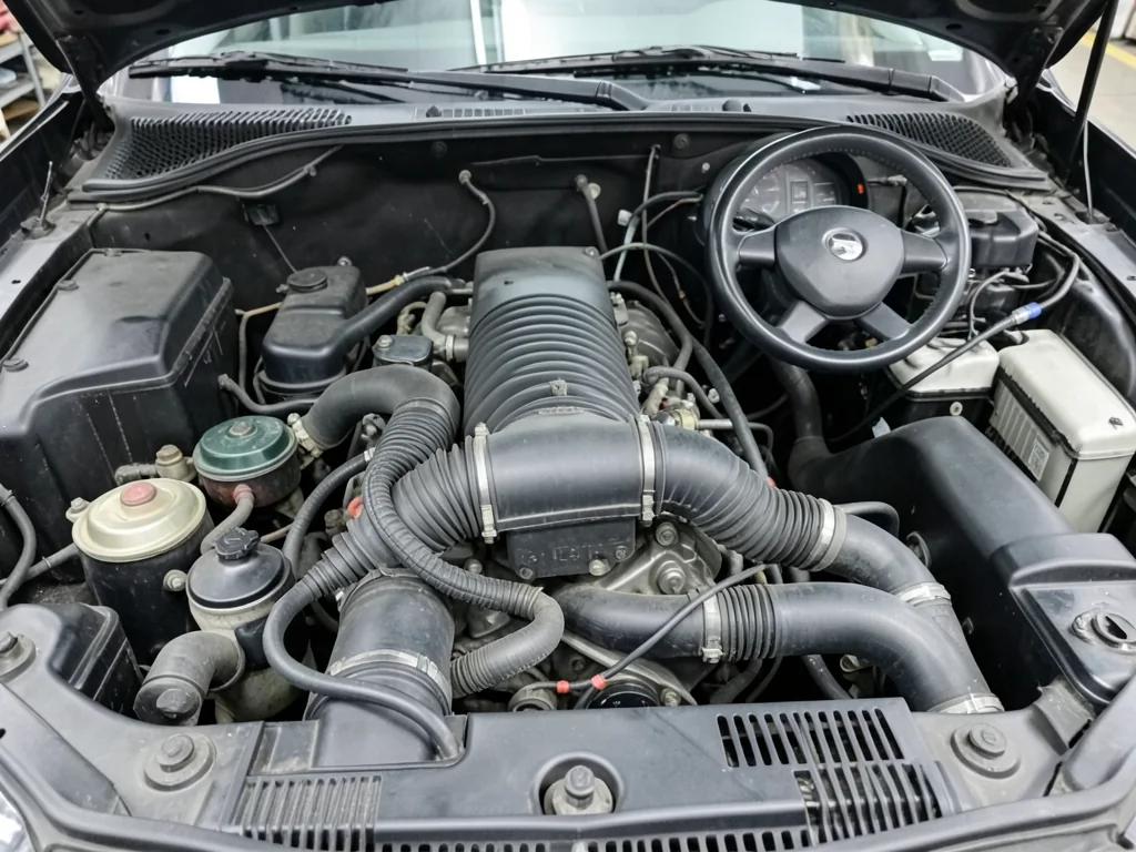 Serpentine belt ribs and pulleys visible in a stationary engine bay