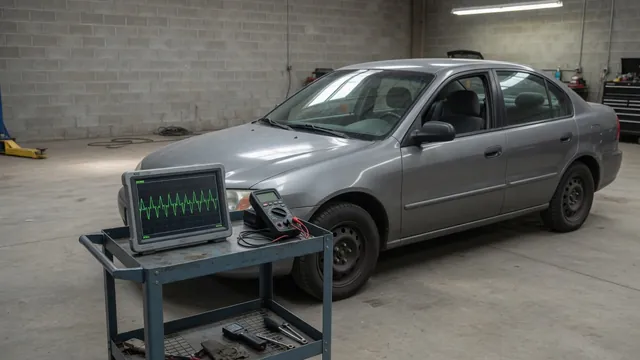 Scan tool showing oxygen sensor live data beside a multimeter in an automotive diagnostic workspace