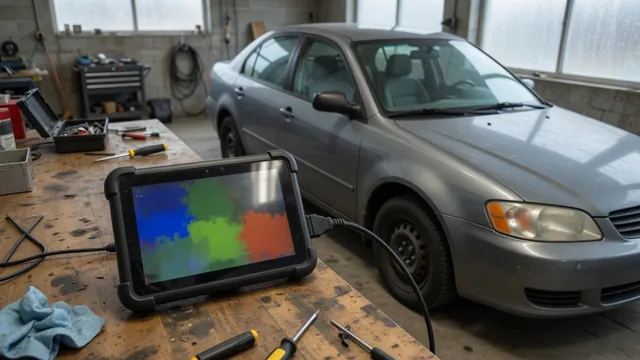 Diagnostic scanner beside a parked vehicle with P1515 displayed on its screen