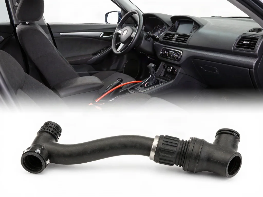 PCV hose assembly with a molded elbow and connector beside its engine connection