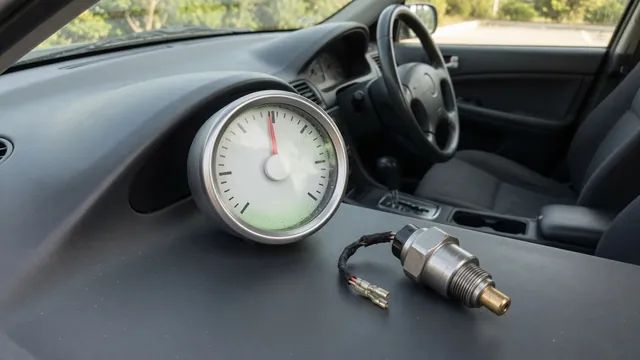Nissan Z-car dashboard oil pressure gauge with an inset illustration of an oil pressure sensor
