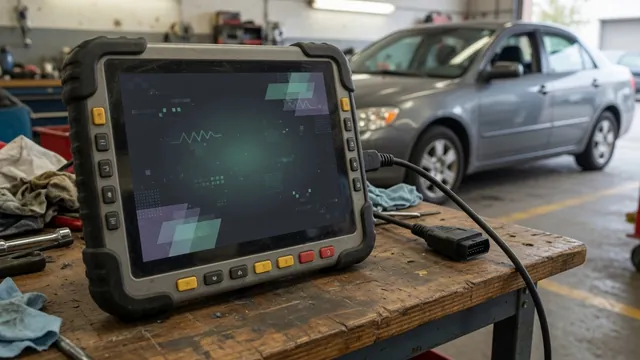 Diagnostic scanner displaying P3055 and P3056 beside a vehicle information worksheet