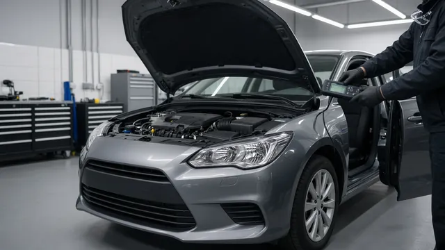 Technician using a scan tool to check a car with a rough idle for possible fuel pump, fuel filter or fuel pressure problems