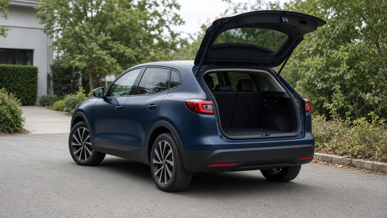 Honda Pilot parked on level pavement with the rear cargo area open for a spare tire check