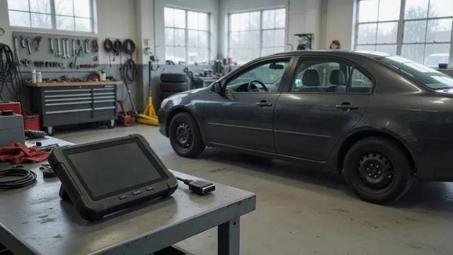 Diagnostic scanner beside a parked vehicle during an investigation of code P1639