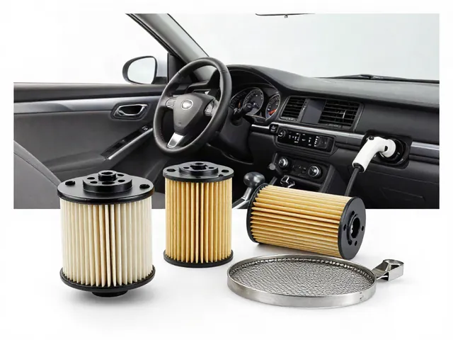 Illustration of a sealed fuel filter, pleated filter element, and reusable mesh screen on a clean workbench