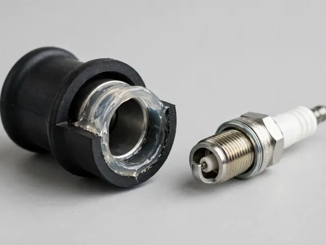 Thin film of dielectric grease at the inner lip of a disconnected spark plug boot