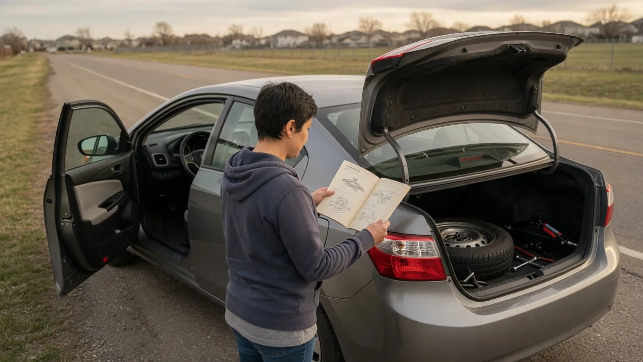 Automotive scene illustrating Why Is a Car's Owner Manual Useful During a Roadside Stop