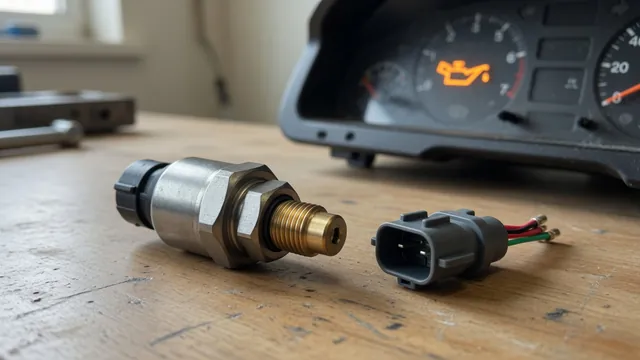 Illustration of an oil pressure sensor and dashboard oil warning symbol for a Ford F-150 and Explorer guide