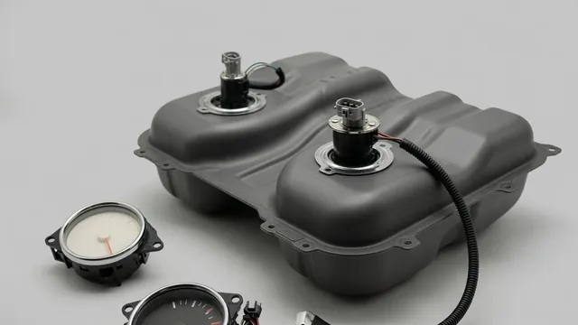 Illustration of a saddle fuel tank with two level senders and a dashboard fuel gauge