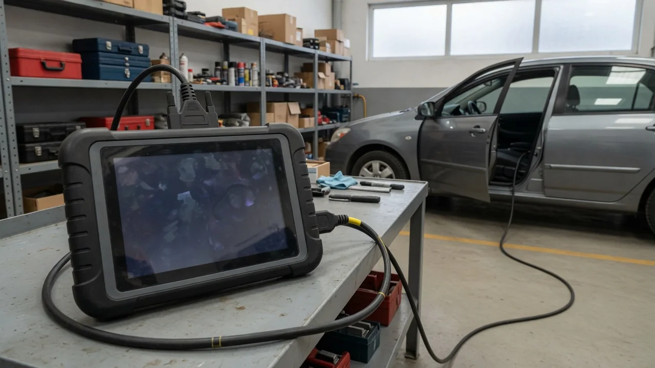 Diagnostic scan tool displaying P1511 beside a vehicle dashboard