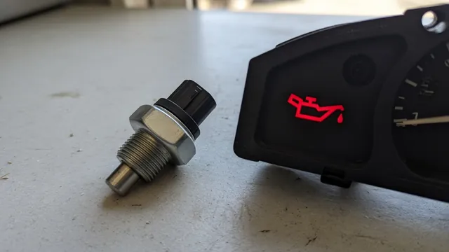 Illustration of an oil pressure switch beside a dashboard oil warning symbol