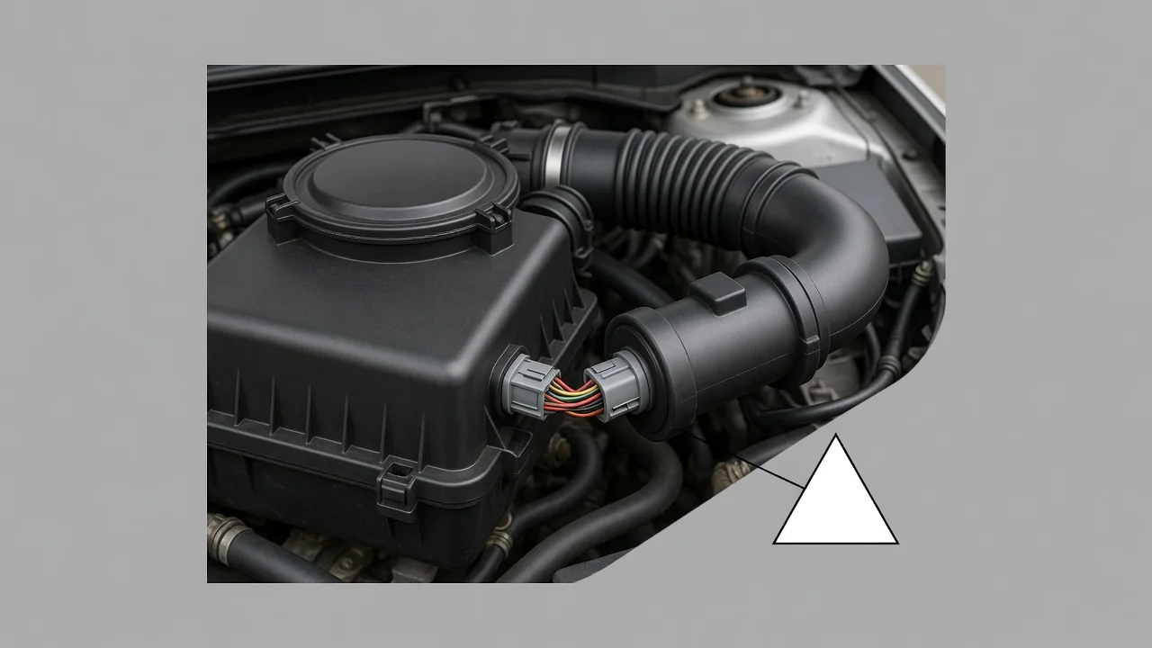 Illustration of a Nissan Altima intake assembly with the mass air flow sensor identified