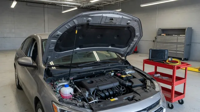 Scan tool beside an engine bay during diagnosis of an engine oil temperature sensor circuit fault
