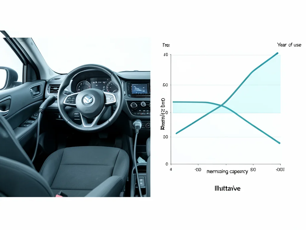 Conceptual EV battery capacity curve showing gradual loss over years of use, without numerical rate claims
