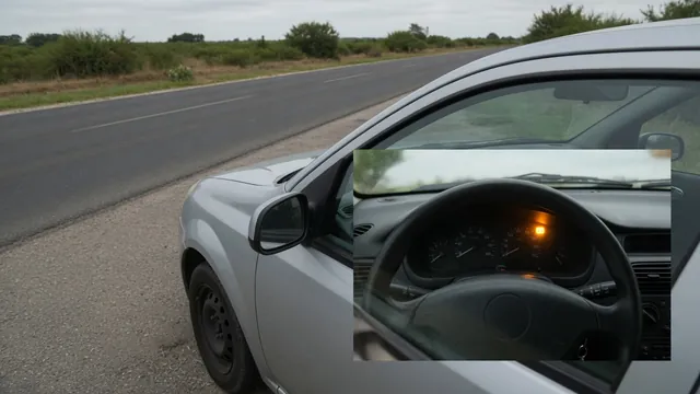 Illustration of an EPC dashboard warning with a VW or Audi vehicle safely parked nearby