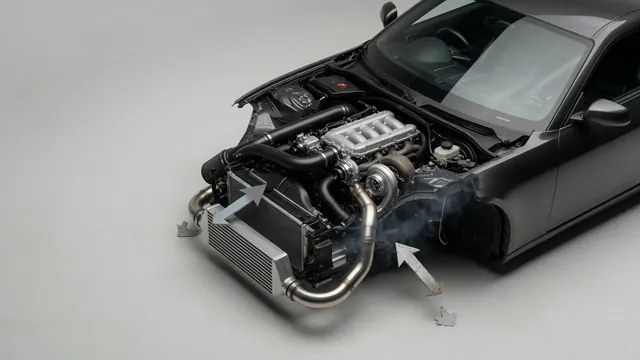 Labeled schematic showing the PT Cruiser GT turbocharger and intake, intercooler, and exhaust flow