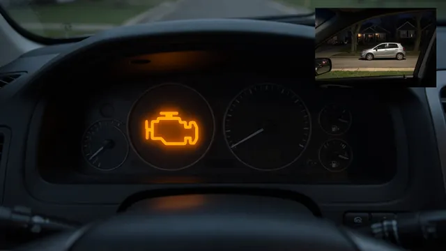 Dashboard illustration showing an amber engine symbol and a safe pull-over scene