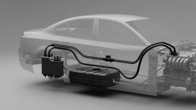 Illustration of an automotive EVAP system connecting the fuel tank, charcoal canister and engine