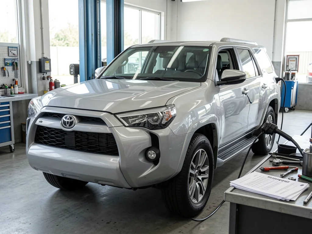 Toyota 4Runner parked in a clean service bay for a timing belt maintenance appointment