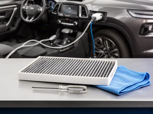 Cabin air filter and basic hand tools arranged for an Audi Q5 maintenance task