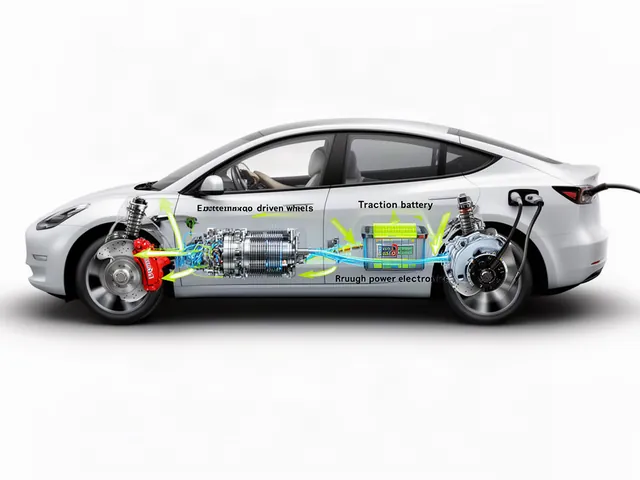 Diagram showing energy flowing from a car’s wheels through the motor and power electronics to the battery during deceleration.