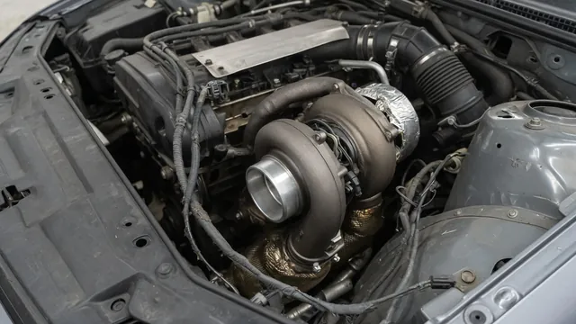 Turbocharger housing and nearby sensor wiring in an engine bay with the engine off