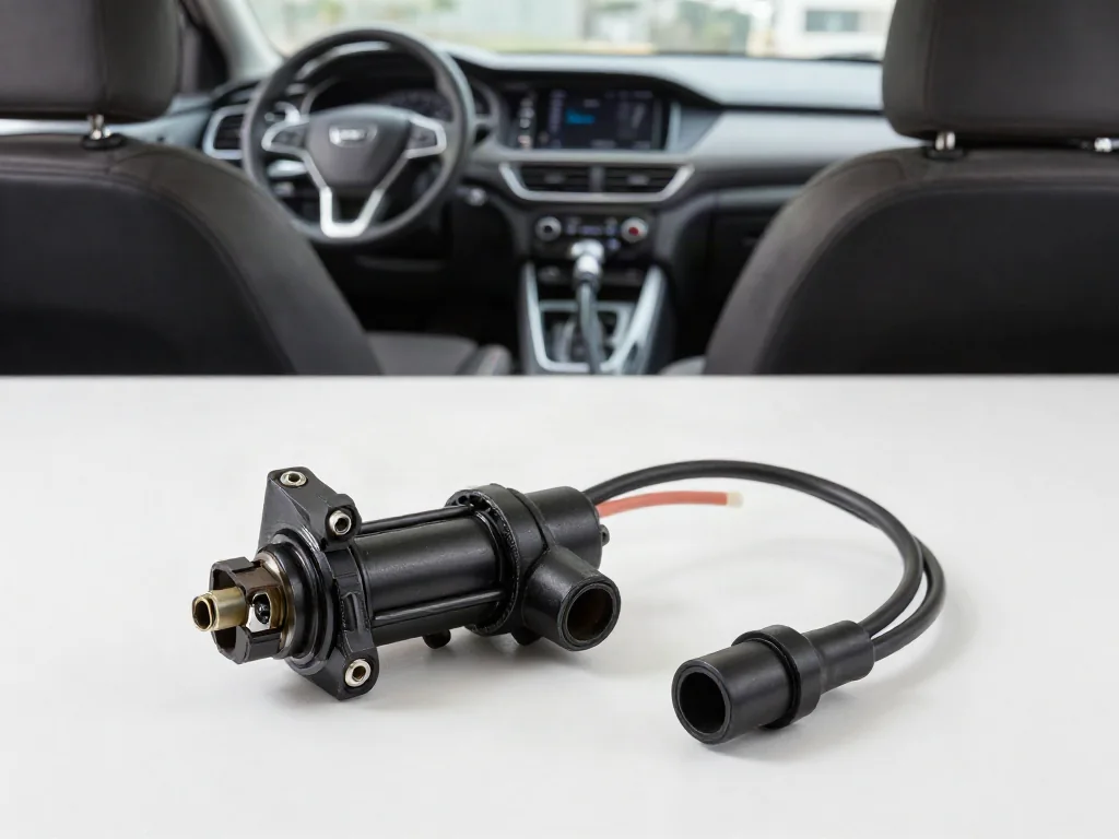 Ignition coil connector with a broken locking tab beside a replacement connector and insulated wiring