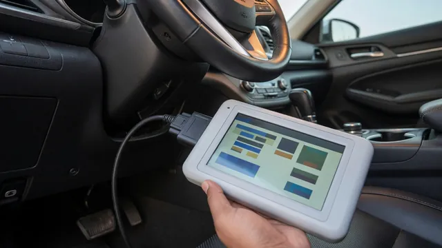 OBD-II scanner connected under a car dashboard, reading a diagnostic trouble code