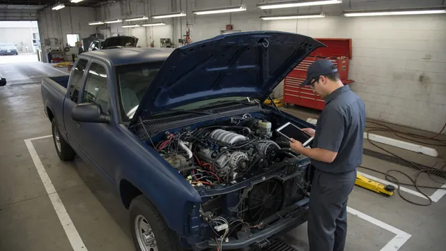 Chevrolet truck parked with its hood open for a professional rough-idle inspection