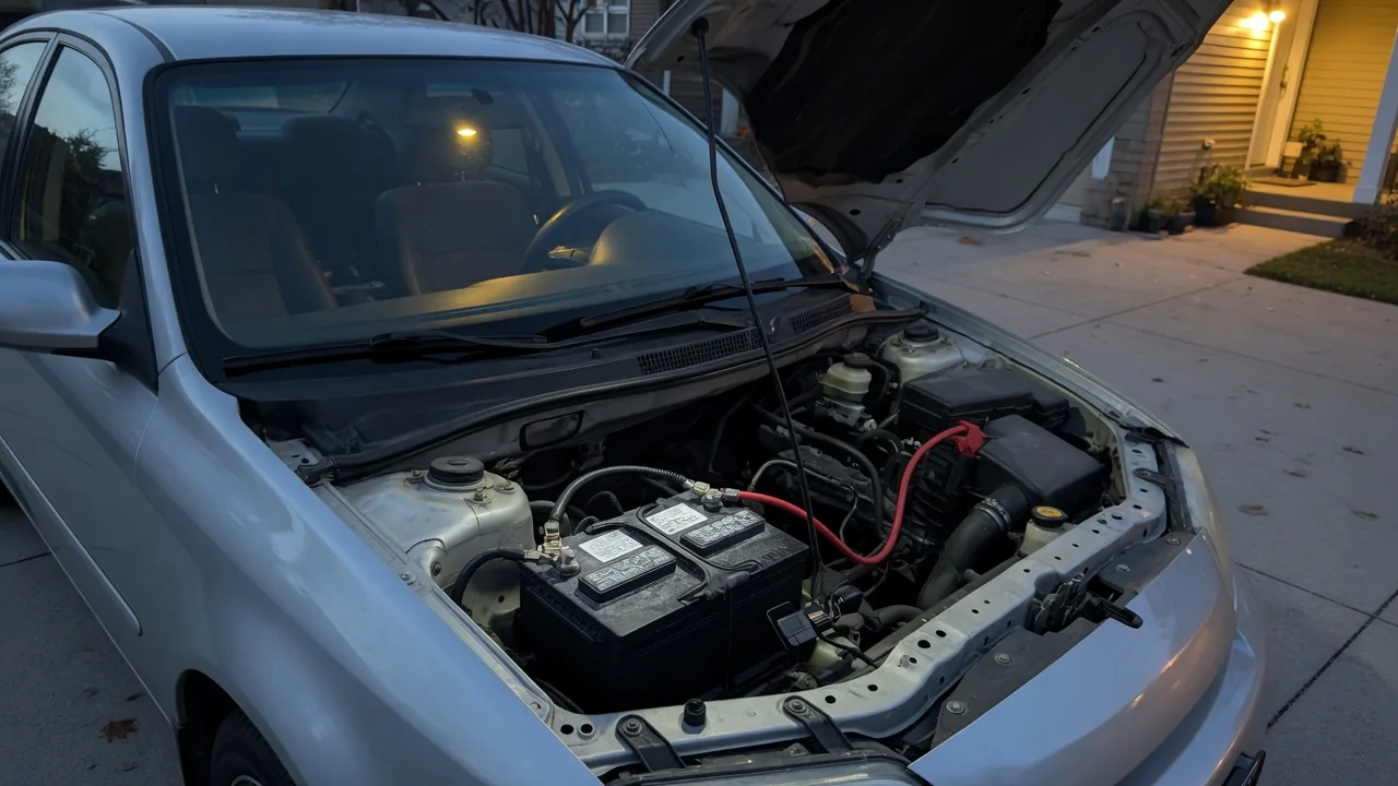 Automotive scene illustrating Why Do Car Batteries Self-Discharge While Parked