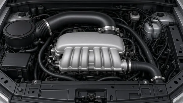 Illustration of a 5.7 Hemi engine bay showing the intake tube and intake manifold area