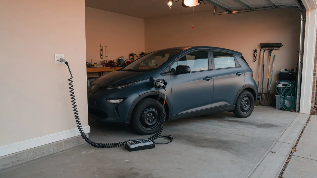Automotive scene illustrating What Is Level 1 EV Charging at Home