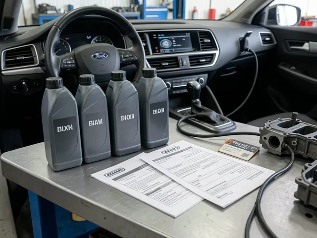 Unbranded transmission fluid bottles beside Volkswagen and Audi vehicle service documents