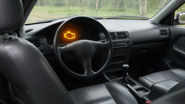 Illustration of a Hyundai Santa Fe dashboard with an illuminated check engine symbol