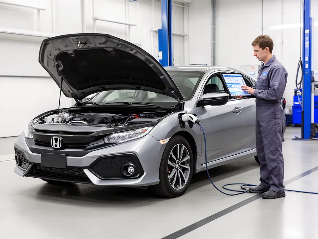 Honda Civic parked in a clean service bay for transmission fluid maintenance