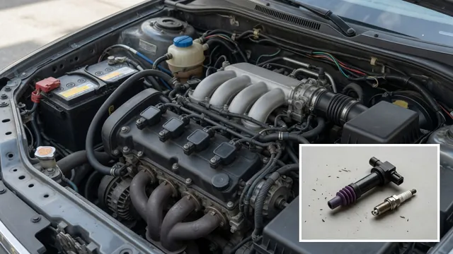 Honda Accord engine bay with an ignition coil and spark plug illustrated in a detail inset