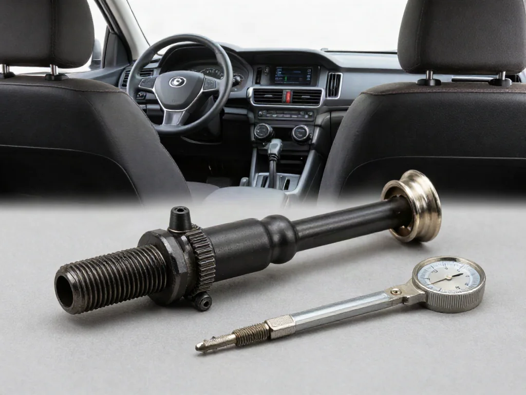 Oxygen sensor threaded end beside an exhaust bung and a labeled M18 × 1.5 thread gauge