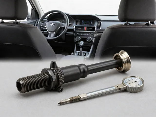 Oxygen sensor threaded end beside an exhaust bung and a labeled M18 × 1.5 thread gauge