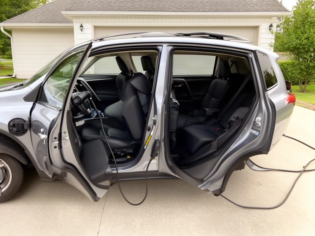 Toyota RAV4 Hybrid parked with rear passenger seating visible through an open door