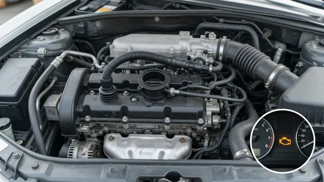 PCV valve and ventilation hose illustrated beside an engine with a check engine light inset