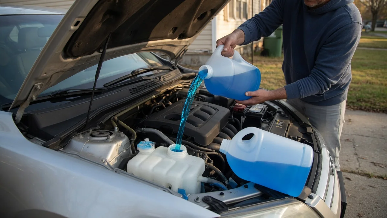 Automotive scene illustrating Why Does Washer Fluid Have a Different Smell Than Water