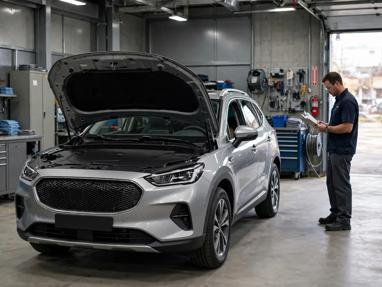 Ford Escape parked in a service bay for an engine timing system assessment